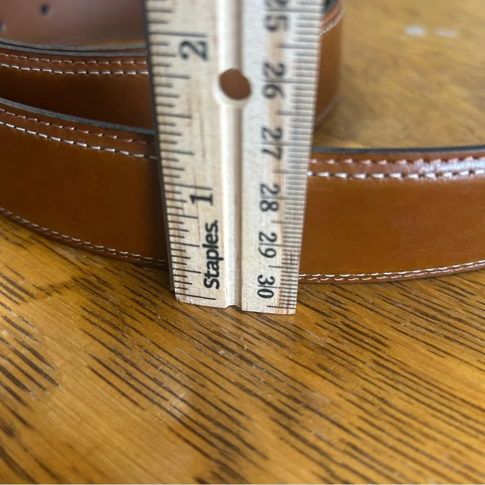 Joseph Abboud Camel Tan Leather Dress Belt 44/110 Brushed Nickel Buckle Classic
